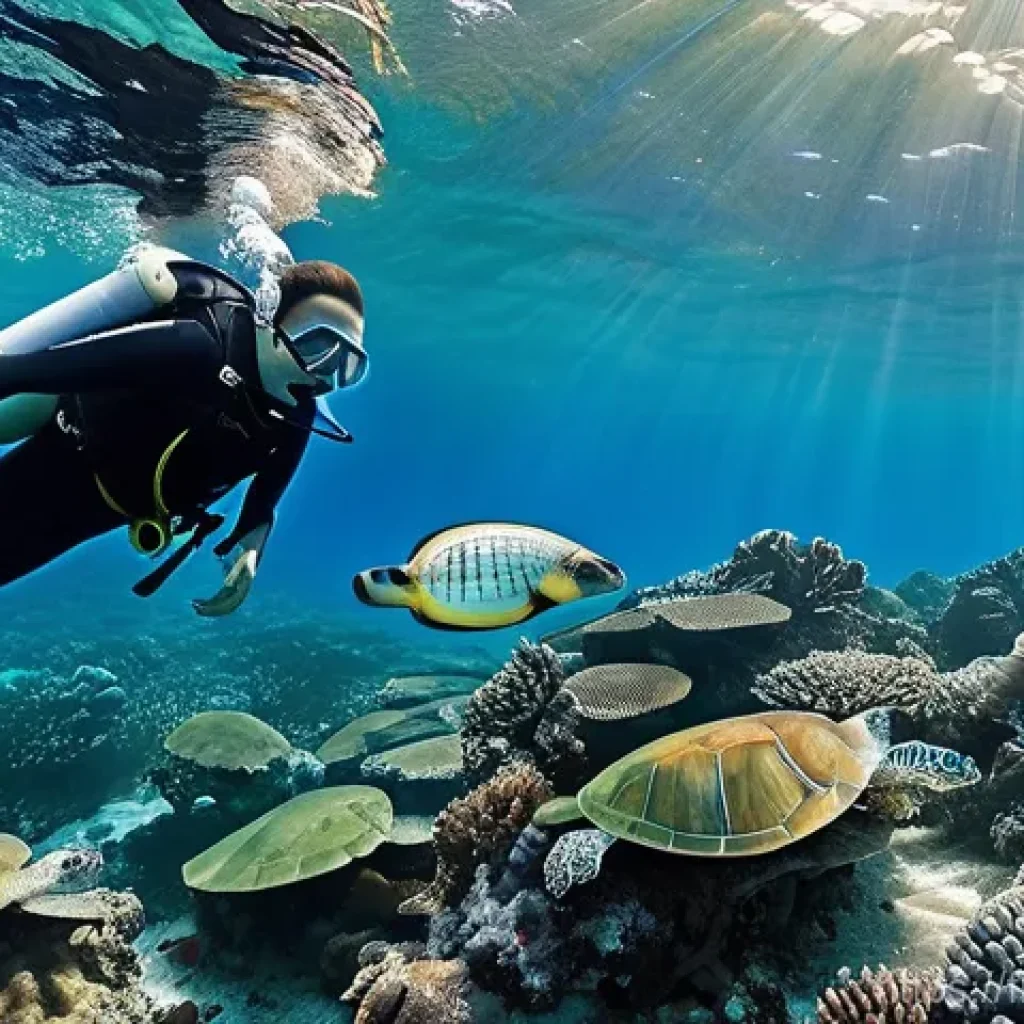 세이셸 학술 연구소 및 협력 기회 - **Prompt: "A vibrant underwater scene in the Seychelles. Focus on a pristine coral reef teeming with...