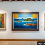 세이셸 예술가와 문학 작품 - A vibrant contemporary art gallery in Seychelles showcasing paintings that blend traditional Creole ...